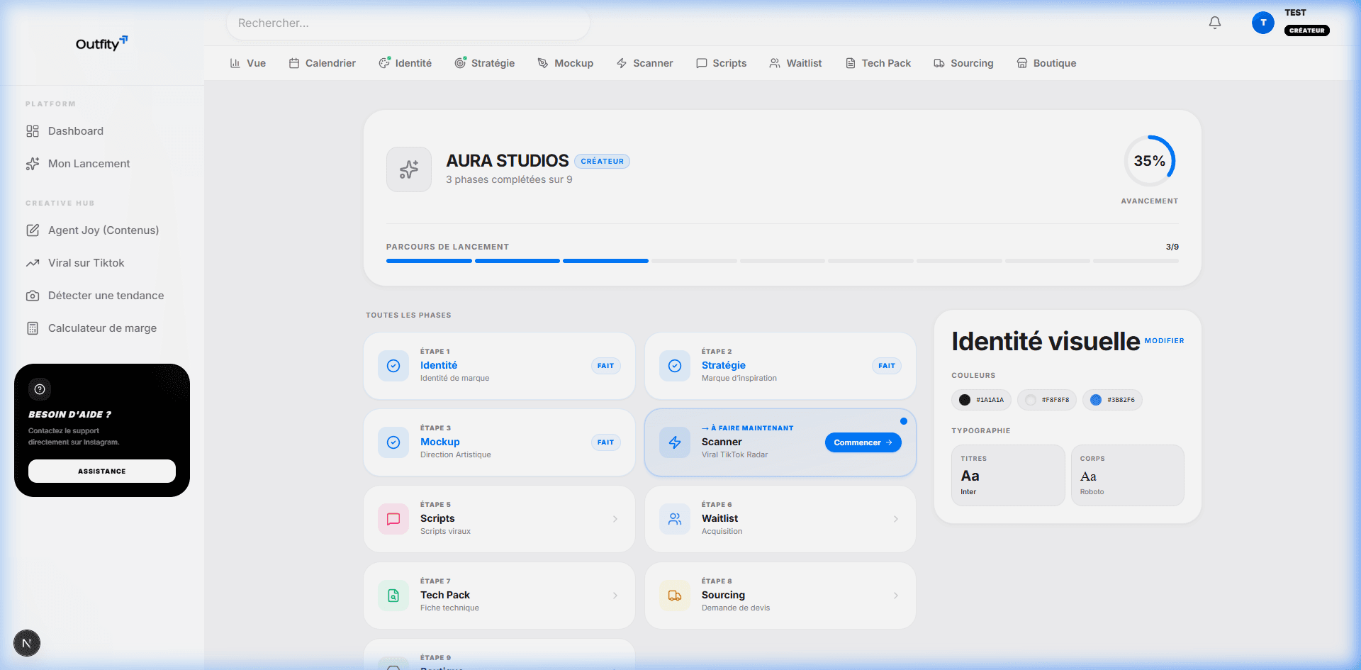 Interface OUTFITY - Dashboard Launch Map